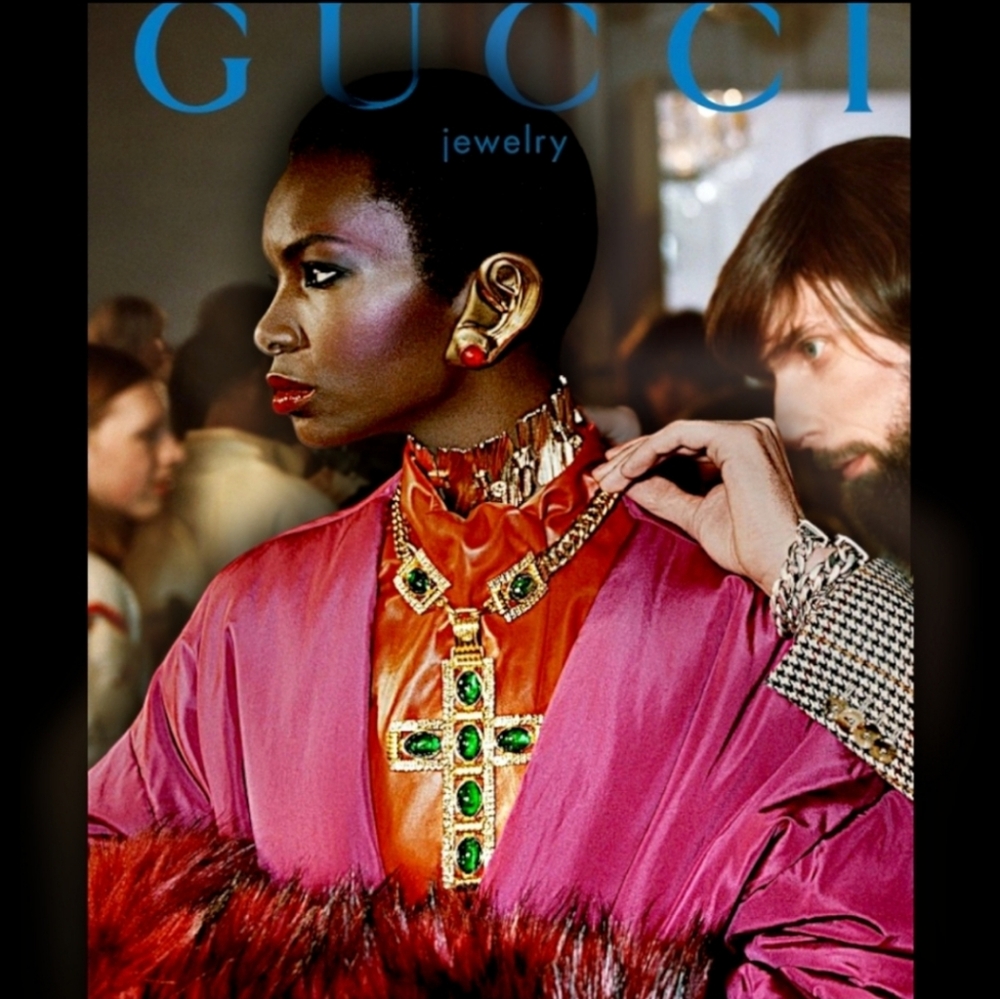 NWOT Gucci Runway RARE Large Green Crystal Goldtone Cross Pendant Neckace & COA